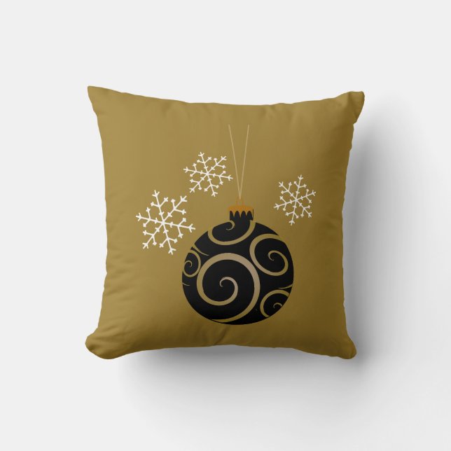 Zwarte kerst Bauble en Snowflakes Gold Kussen (Voorkant)