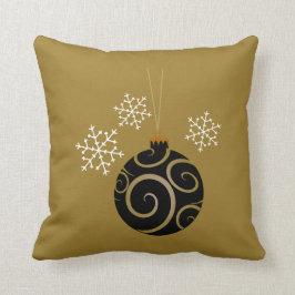 Zwarte kerst Bauble en Snowflakes Gold Kussen