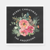 Zwarte Kerst Bloemen & Pine. Donkere feestelijke w Servet (Voorkant)