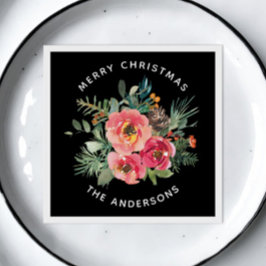 Zwarte Kerst Bloemen & Pine. Donkere feestelijke w Servet