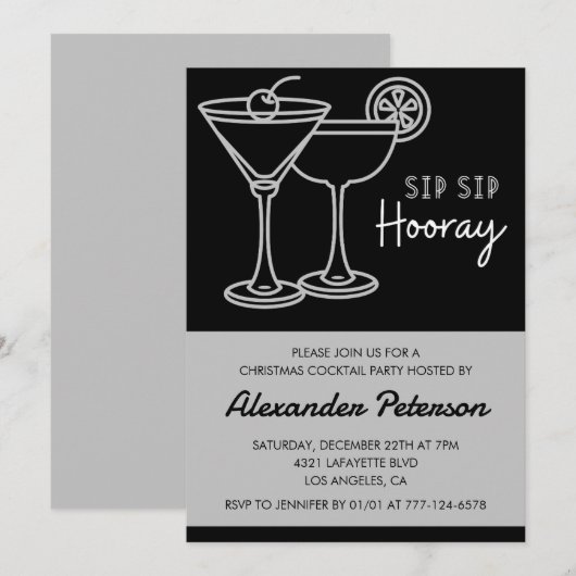 Zwarte Kerst Cocktail Party Kaart (Voorkant / Achterkant)