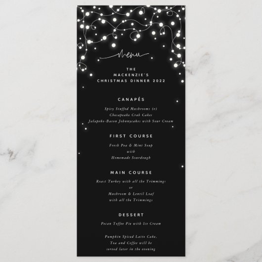 Zwarte Kerst Flat 4-gang menu met fonkelende licht (Voorkant)