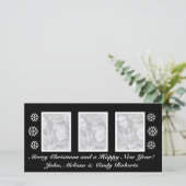 Zwarte Kerst fotokaart sjabloon | drie foto's (Staand voorkant)
