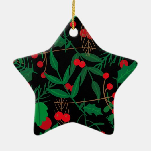 zwarte kerst holly keramisch ornament (Voorkant)