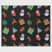 Zwarte Kerst Iconen Cadeaupapier (Vlak)