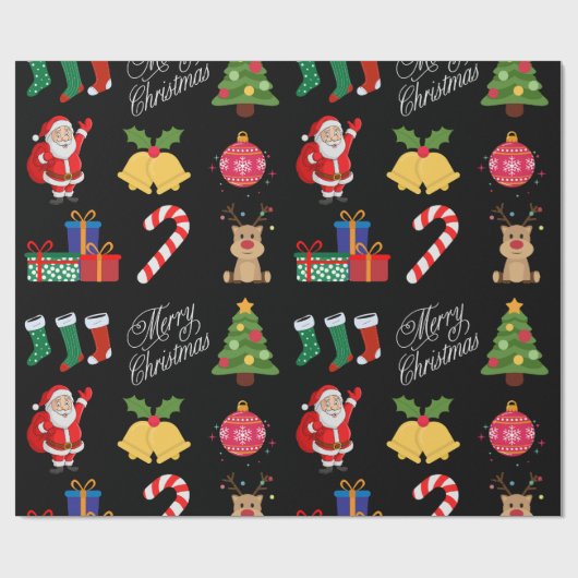 Zwarte Kerst Iconen Wrapping Papier (Vlak)