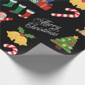 Zwarte Kerst Iconen Wrapping Papier (Hoek)