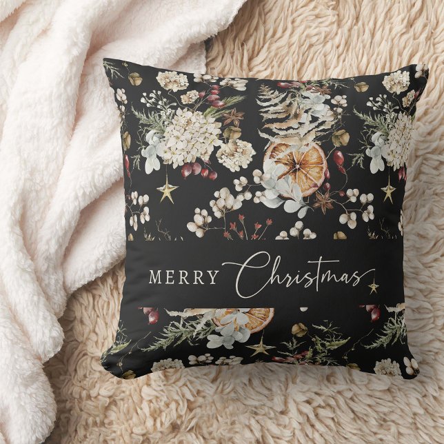 Zwarte Kerst Kussen (Black Rustic Boho Merry Christmas Throw Pillow
)