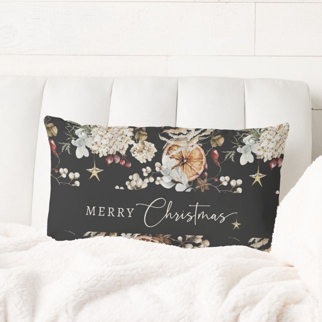 Zwarte Kerst Kussen (Black Rustic Boho Merry Christmas Lumbar Pillow
)