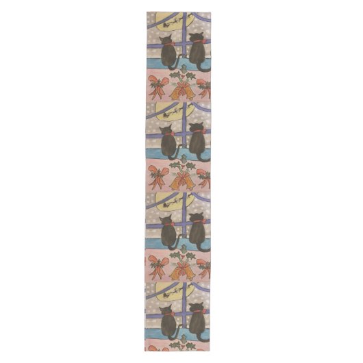 Zwarte kerst medium tafelloper (Voorkant)