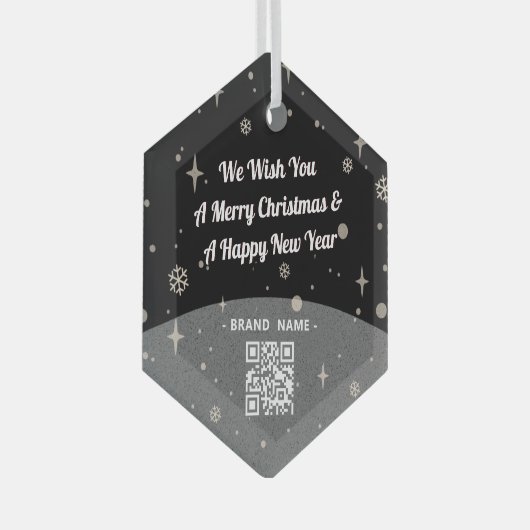 Zwarte kerst met kerst Bedrijfsnaam QR-code eenvou Glas Ornament (Voorkant Rechts)