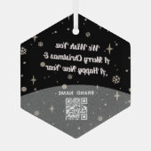 Zwarte kerst met kerst Bedrijfsnaam QR-code eenvou Glas Ornament (Achterkant)