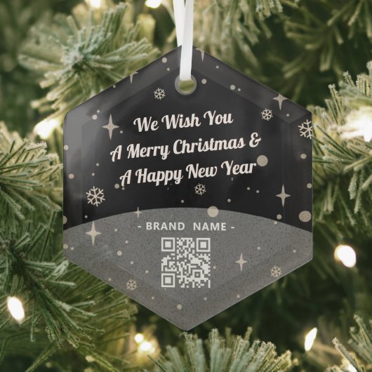 Zwarte kerst met kerst Bedrijfsnaam QR-code eenvou Glas Ornament (Insitu)