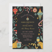 Zwarte Kerst ornamenten bruiloft Uitnodiging (Voorkant)