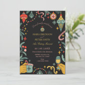 Zwarte Kerst ornamenten bruiloft Uitnodiging (Staand voorkant)