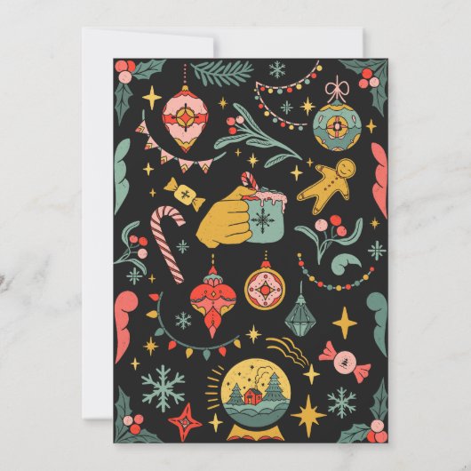 Zwarte Kerst ornamenten bruiloft Uitnodiging (Achterkant)