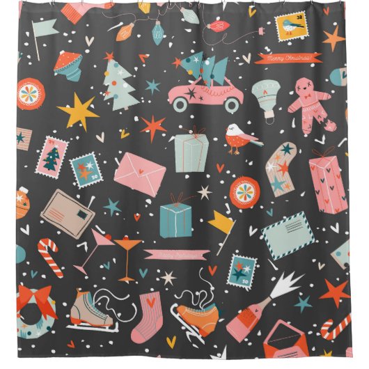 Zwarte kerst:   patroon. douchegordijn (Voorkant)