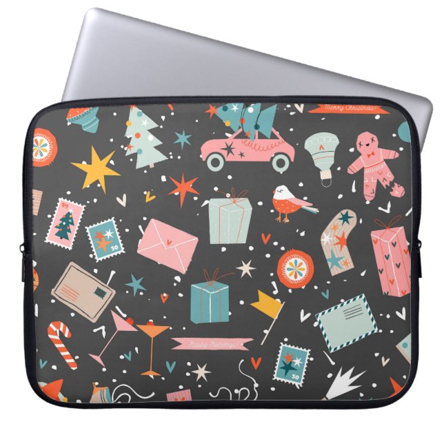 Zwarte kerst:   patroon. laptop sleeve (Voorkant)