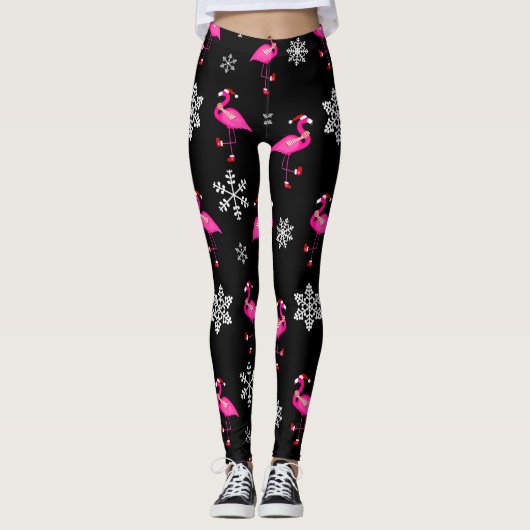 zwarte kerst santa claus flamingo leggings (Voorkant)