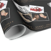 Zwarte Kerst Script Familie Fotocollage Cadeaupapier (Rol Hoek)