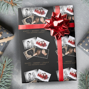 Zwarte Kerst Script Familie Fotocollage Cadeaupapier