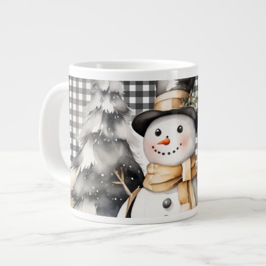 Zwarte kerst sneeuwpop winter ontwerp grote koffiekop (Links)