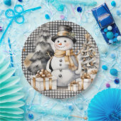 Zwarte kerst sneeuwpop winter ontwerp papieren bordje (Feest)