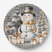 Zwarte kerst sneeuwpop winter ontwerp papieren bordje (Voorkant)