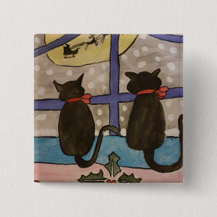 Zwarte kerst vierkante button 5,1 cm