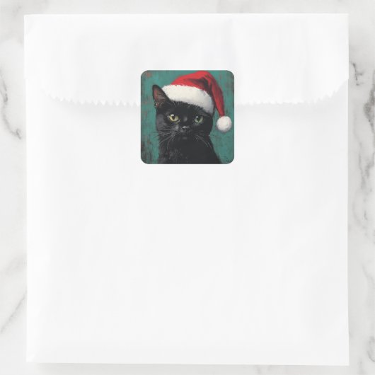 Zwarte kerst vierkante sticker (Tas)