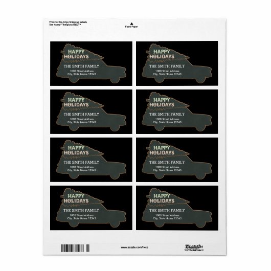 Zwarte kerstauto met structuur etiket (Full Sheet)