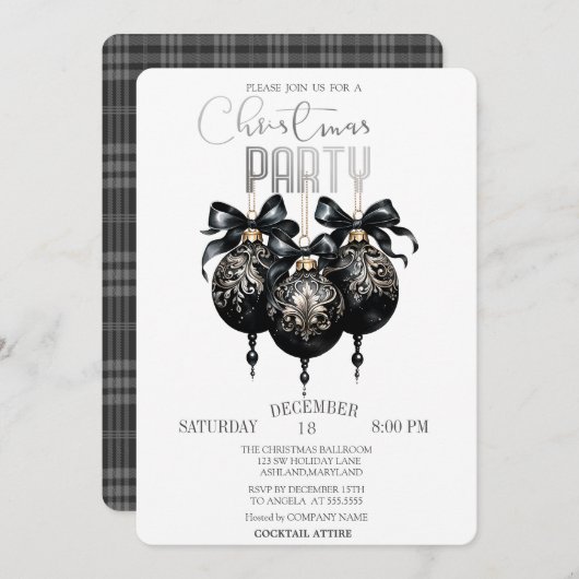 Zwarte Kerstbal, Buffalo Plaid Kerstmis Kaart (Voorkant / Achterkant)