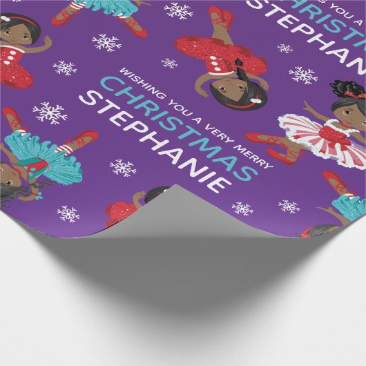 Zwarte kerstballerina cadeaupapier (Hoek)