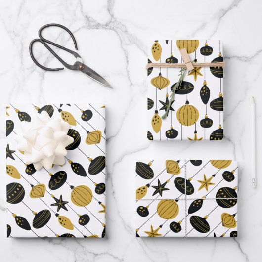 Zwarte Kerstbalornamenten Inpakpapier Vel (Voorkant)