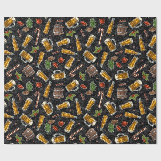 Zwarte kerstbier cadeaupapier (Vlak)