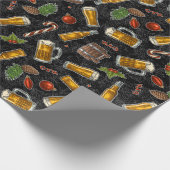 Zwarte kerstbier cadeaupapier (Hoek)