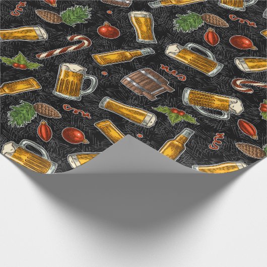 Zwarte kerstbier cadeaupapier (Hoek)