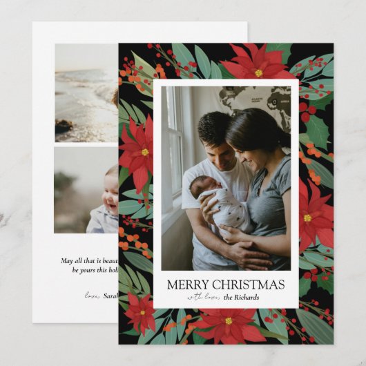 Zwarte kerstbloem Vrolijke kerst Kaart (Voorkant / Achterkant)