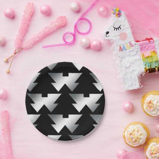 Zwarte kerstbomen Modern Kerstmis Papieren Bordje (Feest)