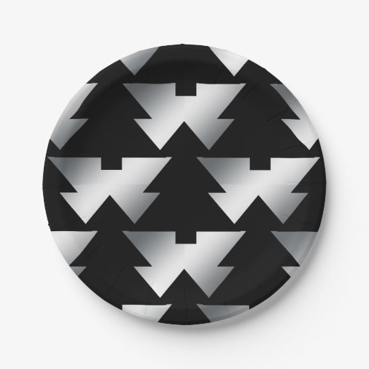 Zwarte kerstbomen Modern Kerstmis Papieren Bordje (Voorkant)