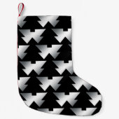 Zwarte kerstbomen op zilver kleine kerstsok (Voorkant)