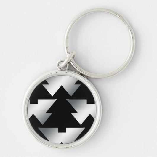 Zwarte kerstbomen op zilver sleutelhanger (Voorkant)