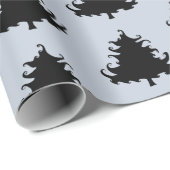 Zwarte kerstbomen patroon grijs cadeaupapier (Rol Hoek)