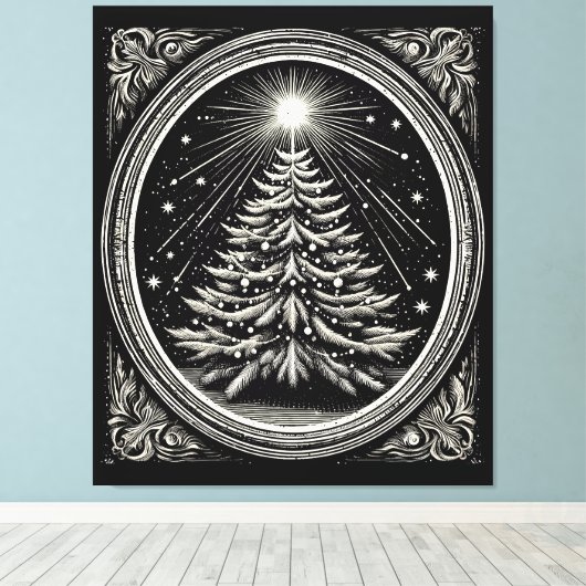 Zwarte kerstboom  canvas afdruk (Insitu (Houten vloer))