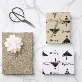 Zwarte kerstboom Faux Gold Glitter Holiday Inpakpapier Vel