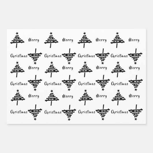 Zwarte kerstboom Faux Silver Glitter Holiday Inpakpapier Vel (Voorkant 3)