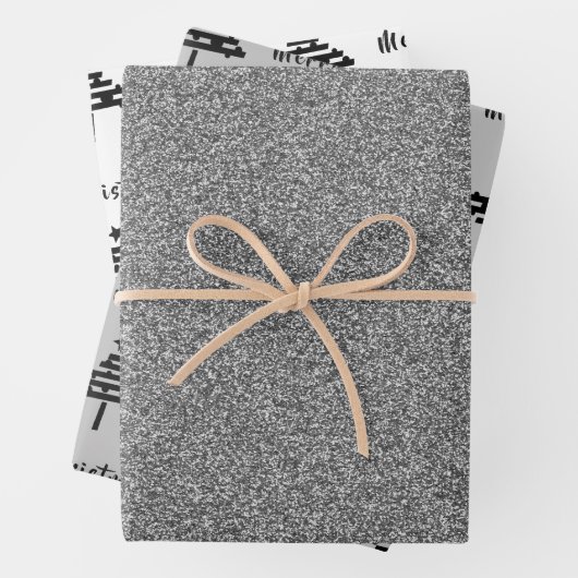 Zwarte kerstboom Faux Silver Glitter Holiday Inpakpapier Vel (In situ)