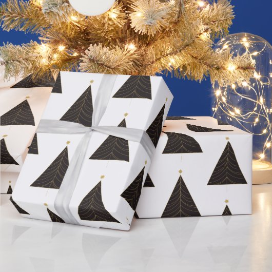 Zwarte kerstboom, Gold "String of Lights" Cadeaupapier (Feestdagen)