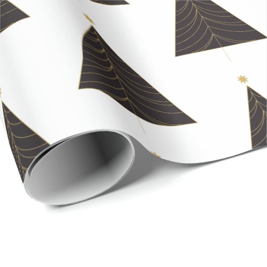 Zwarte kerstboom, Gold "String of Lights" Cadeaupapier (Rol Hoek)