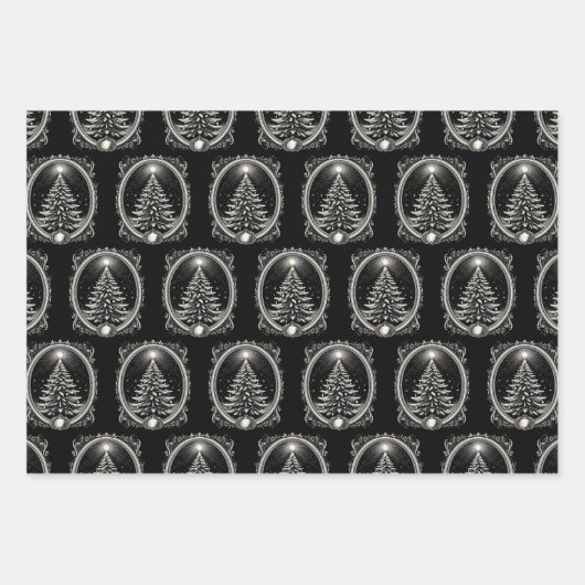 Zwarte kerstboom  inpakpapier vel (Voorkant 2)